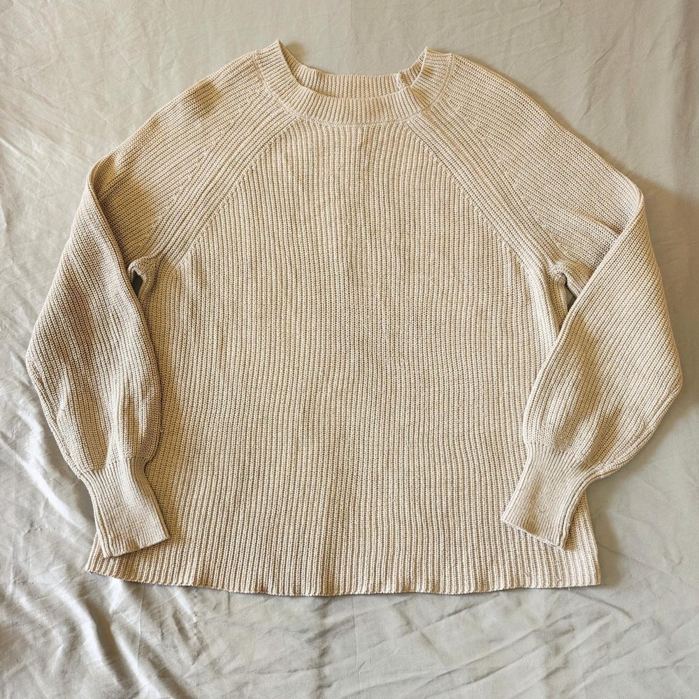Jessica Simpson Cream Ribbed Knit Sweater XL Beige Raglan Pullover Chunky Womens